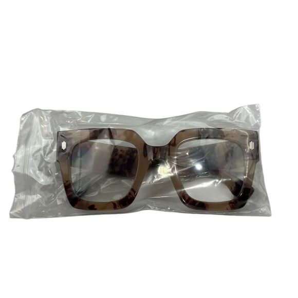 NWT Unisex Simple Anti-Blue Light Eyeglasses Square Frame Brown Tan All Seasons - Picture 5 of 7
